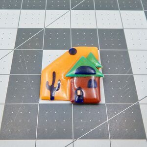 House Pin By Lucinda Cactus Moon Green Roofed House Orange Southwest Resin Art